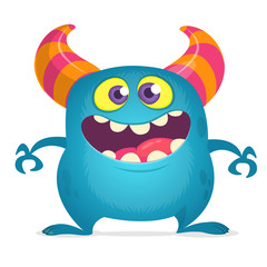 Happy cartoon monster. Vector blue monster illustration. Halloween design
