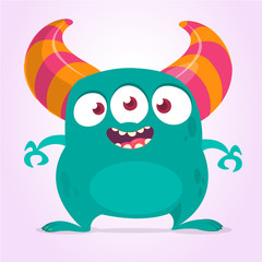 Funny cartoon alien with three eyes. Vector illustration. Clipart