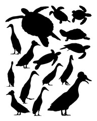 Turtles and duck silhouette. Good use for symbol, logo, web icon, mascot, sign, or any design you want.