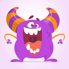 Cute cartoon monster. Vector fat monster mascot character.