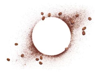 Gordijnen Coffee beans and coffee powder with round copy space © phive2015