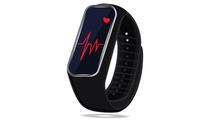 Smart wristwatch - tonometer for measuring blood pressure - isolated on white background - art vector