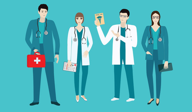 Set - Doctors in uniform - men and women - flat style - art vector.