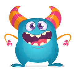 Funny cartoon monster with big mouth. Vector blue monster illustration. Halloween design