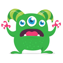 Cute cartoon alien monster with three eyes. Vector illustration isolated on white