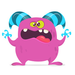Angry cartoon monster with big mouth. Vector pink  monster illustration. Halloween characters design