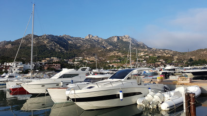 Sailboat harbor with many beautiful moored sail yachts in the sea port