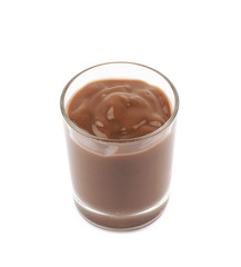 Glass shot of chocolate pudding