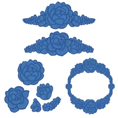 Schilderijen op glas Blue succulents. Hand drawn vector illustration - Succulent elements design elements, arranged in different shapes. Suitable for logo design, stationery, wedding cards... © jelena