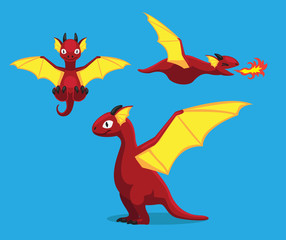 Cute Red Dragon Cartoon Vector Illustration