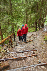 Young couple hiking in the highlands