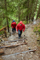 Young couple hiking in the highlands