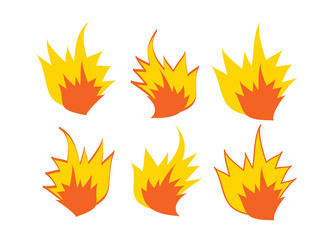 Fire icons, fire flame illustration set. Cartoon comic burst or explosion