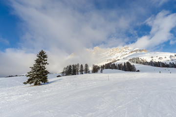 Fototapeta na wymiar Ski resort in Dolomites Mountains, Carreza , Italy