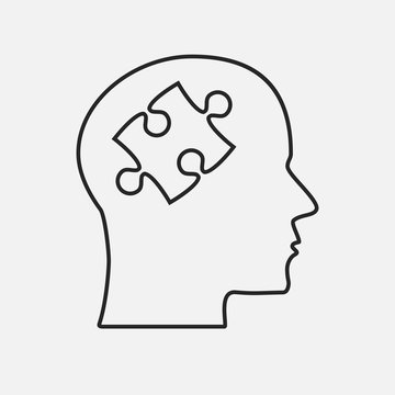Grey Puzzle Piece Head Vector Jigsaw Brain.