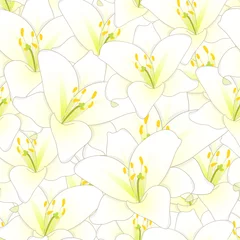 Gordijnen White Lily Flower Seamless Background © asamask92