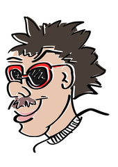 Coole man met snor en rode zonnebril