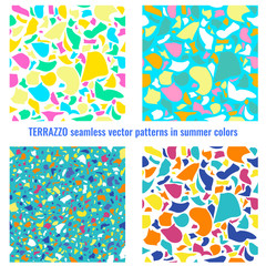 Terrazzo seamless vector patterns in summer colors