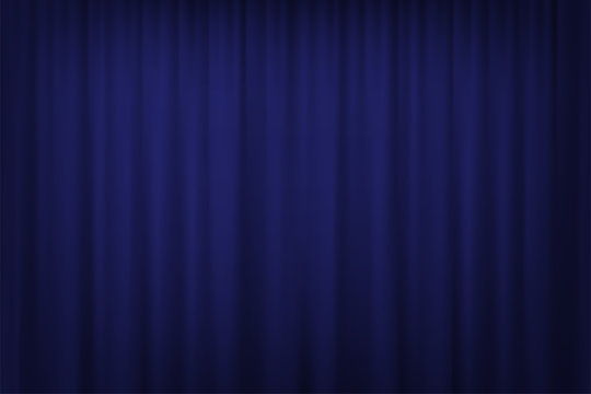 Blue curtain background. Vector cinema, theater or circus curtain. 
