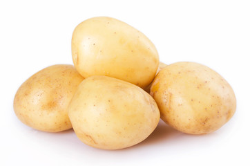 Raw potato on white background