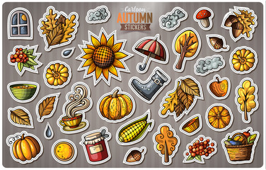 Naklejka premium Set of Autumn season cartoon vector stickers