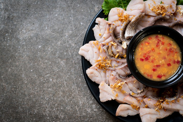 Boiled fish dip with sauce