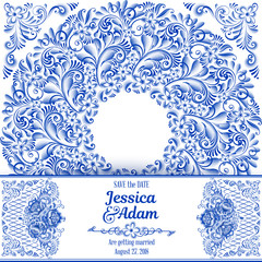 Invitation card in Russian painting style gzhel
