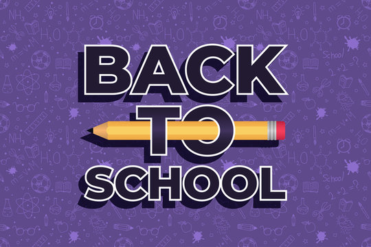 Back to school doodles background with logo. Back to school seamless pattern. Hand drawn objects. Vector illustration.