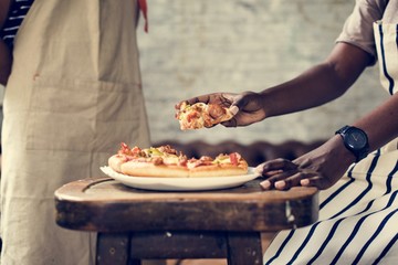 Couple eating pizza together