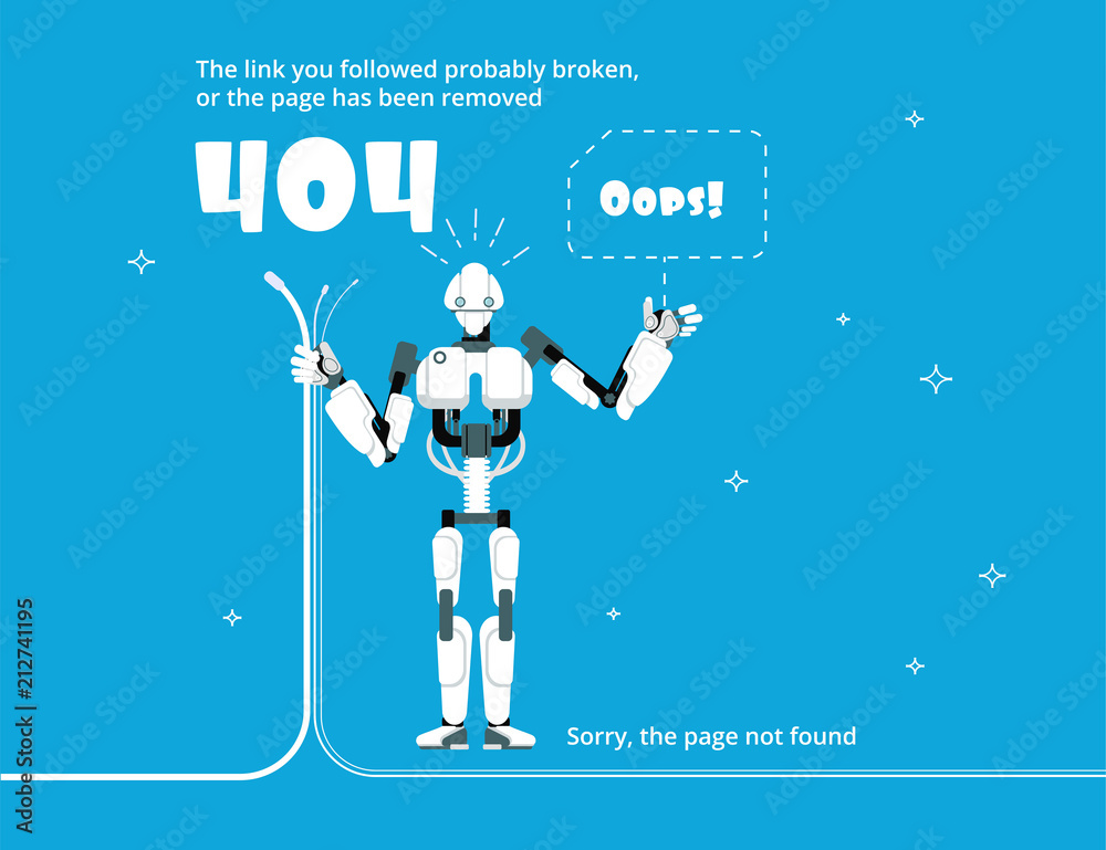 Poster error 404. not found web site page with warning message. vector template