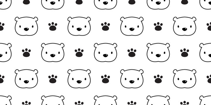 Bear seamless pattern vector polar bear paw cartoon panda isolated background illustration