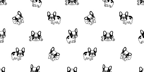 Dog seamless pattern french bulldog vector repeat background tile cartoon wallpaper isolated black