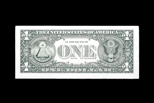 One dollar bill on black background