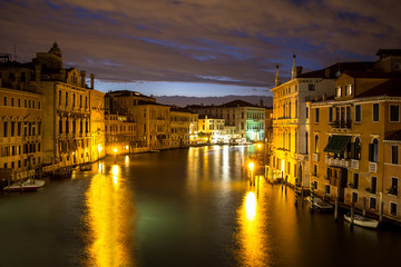 Canal Grande at night, Venice, Italy.