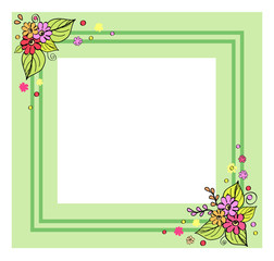 Green Frame with Flowers on Vector Illustration