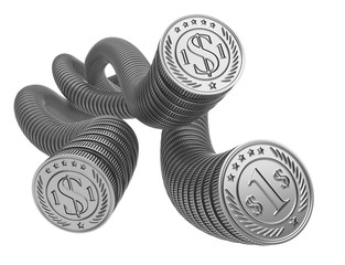 Silver coins one by one. The money concept of cash flow.