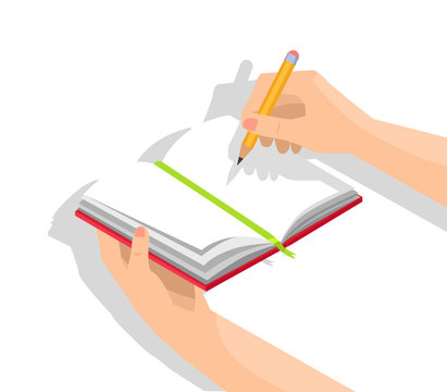 Human Hands and Notebook Isolated Illustration