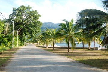 Fototapeta na wymiar Main road through Tekek, the main village of Tioman island, Malaysia