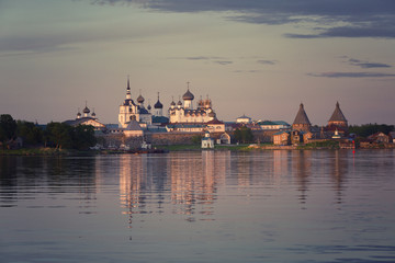View of Solovetsky monastery in summer on a white night
