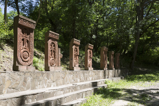 Ancient khachkars in the monastery of Surb Khach, Crimea