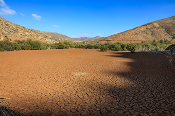 Dry lake with cracked earth