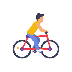 Cyclist on Red Bike Colorful Vector Illustration