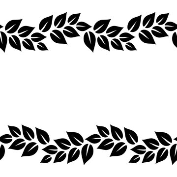 Black and white elegant leaves seamless border frame, vector