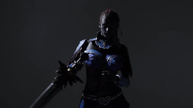 Girl cosplay drow and fantasy world, slow motion