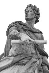Roman emperor Julius Caesar statue isolated over white background - obrazy, fototapety, plakaty