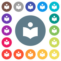 Library flat white icons on round color backgrounds