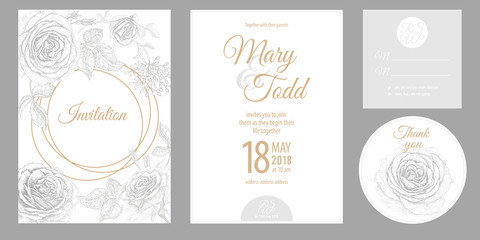 Invitations, thank you, rsvp templates cards with flowers roses.