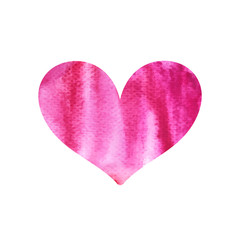 Hand drawn watercolor pink heart isolated on white background. Textured brush element for Valentine's Day