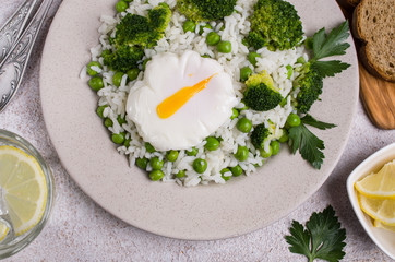 White rice with green vegetables
