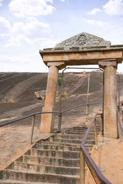 Gateway and rock cut steps leading to the Gomateshwara temple, Vindhyagiri Hill, Shravanbelgola, Karnataka